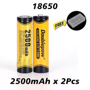 2pcs Doublepow 18650 Li-ion Battery 3.7v 2500mah